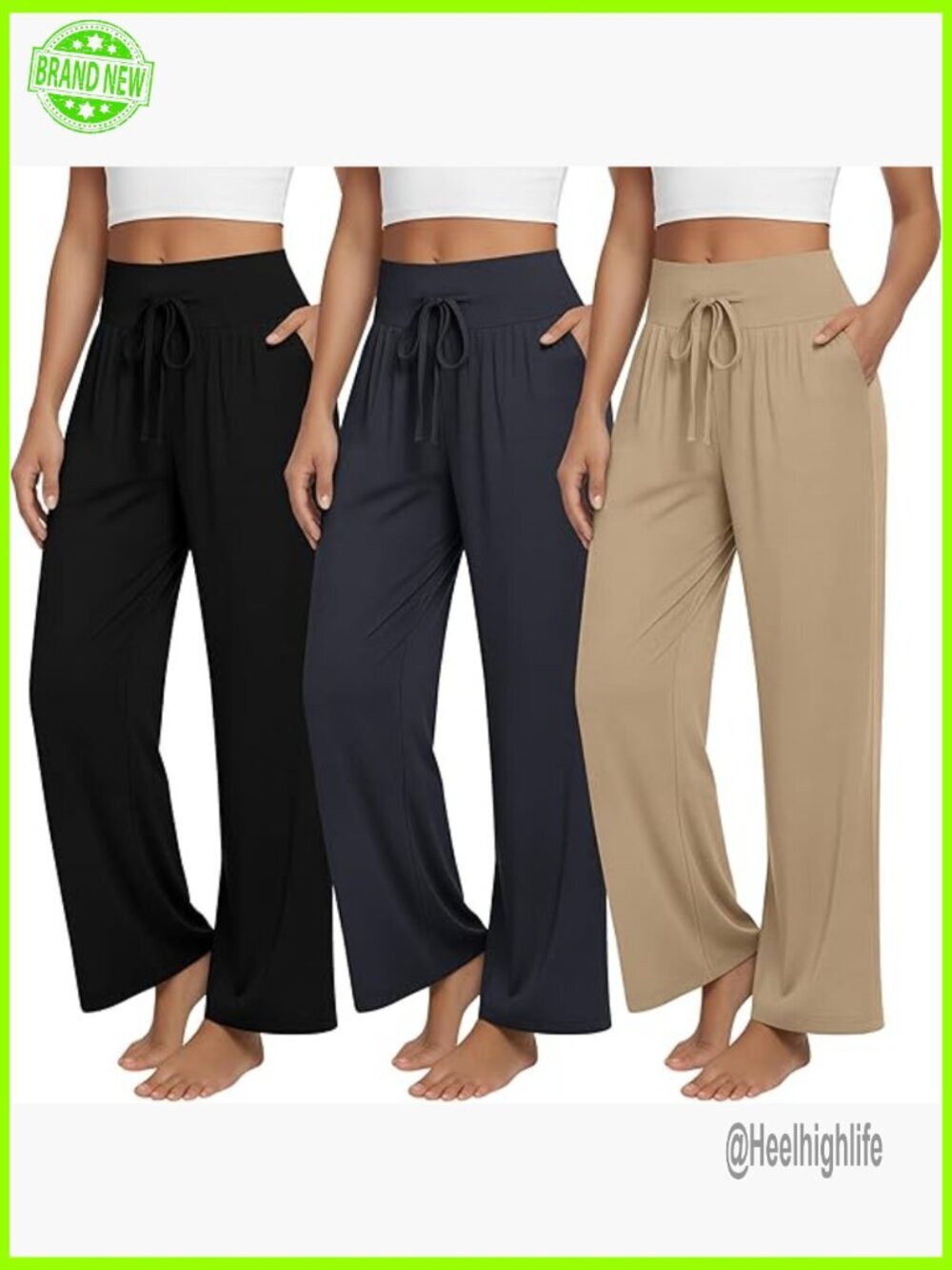 3 Pack Women's Wide Leg Lounge Pants High Waisted Drawstring Yoga Pants with